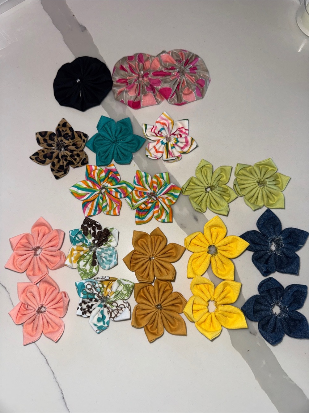 Colorful Fabric Flower Appliqués - Multi-Color Set